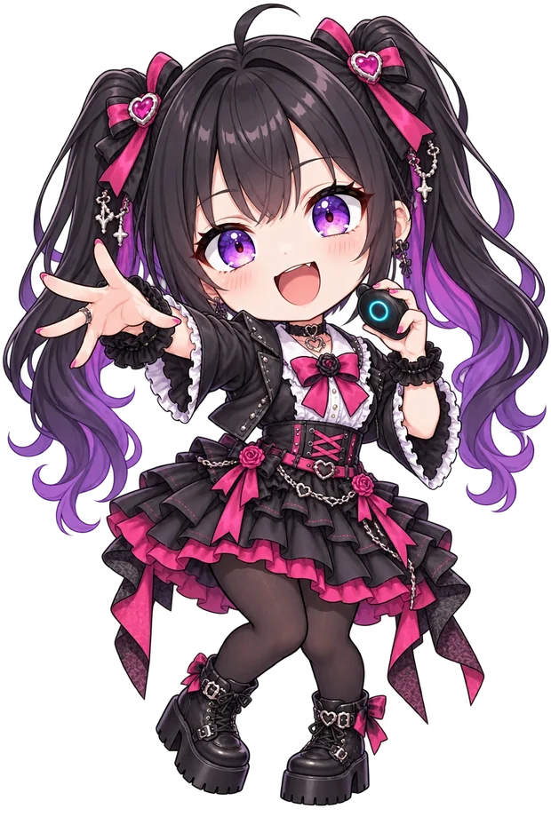 光るデバイスを握って、ステージへ手を伸ばすファンのキャラクター